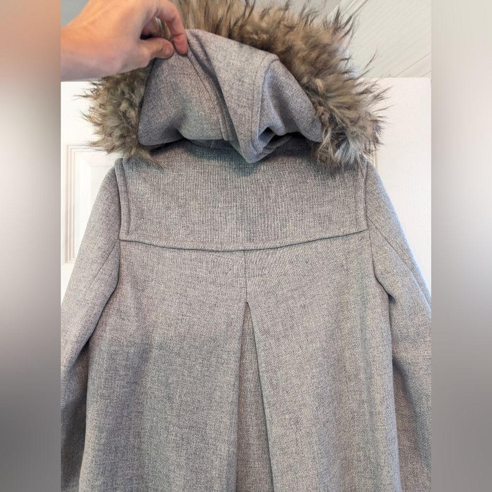 ZARA A-line Wool Duffle Coat jacket Gray detachable faux Fur Hood pockets size S - Picture 9 of 16